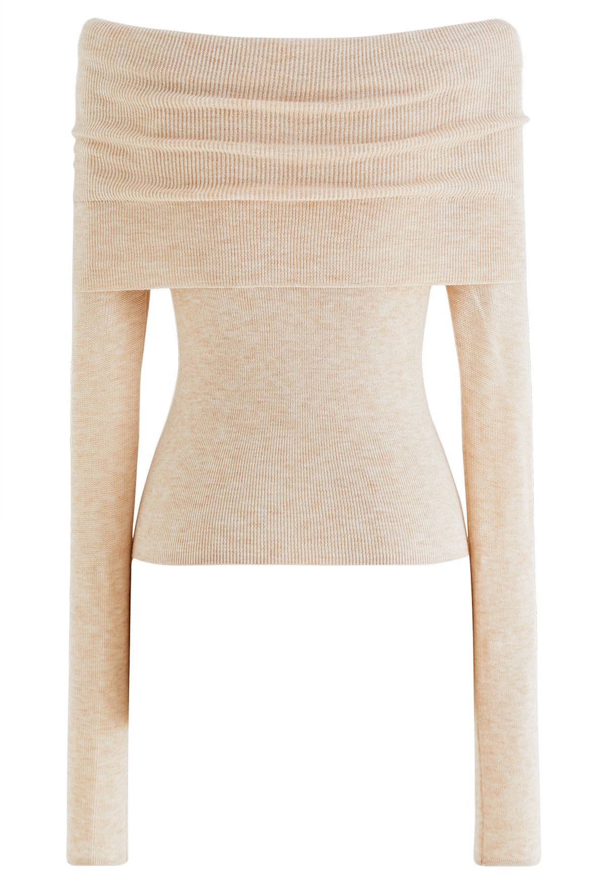 Fold Over Off-Shoulder Knit Top in Apricot