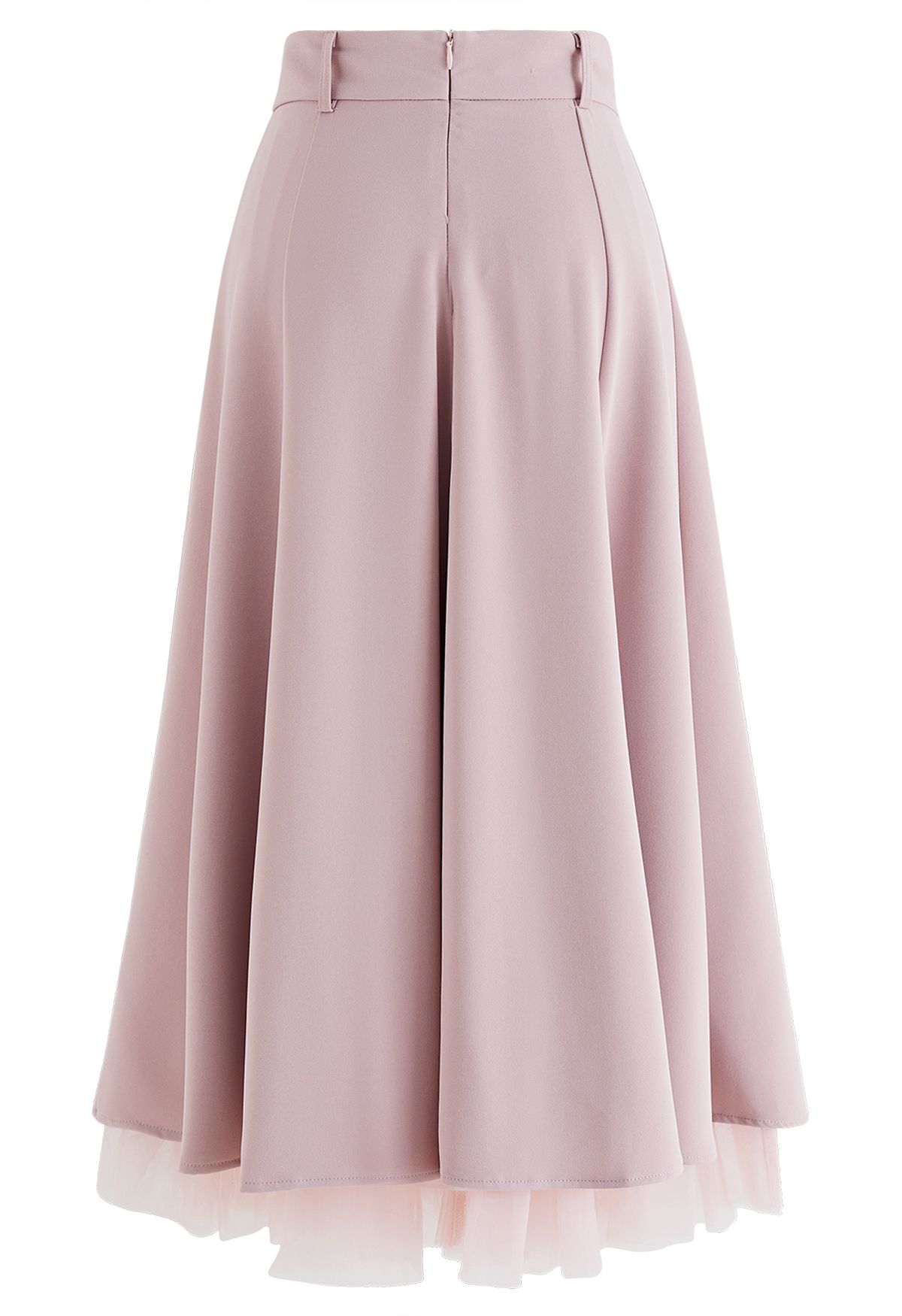 Mesh Spliced Hem Midi Skirt in Pink