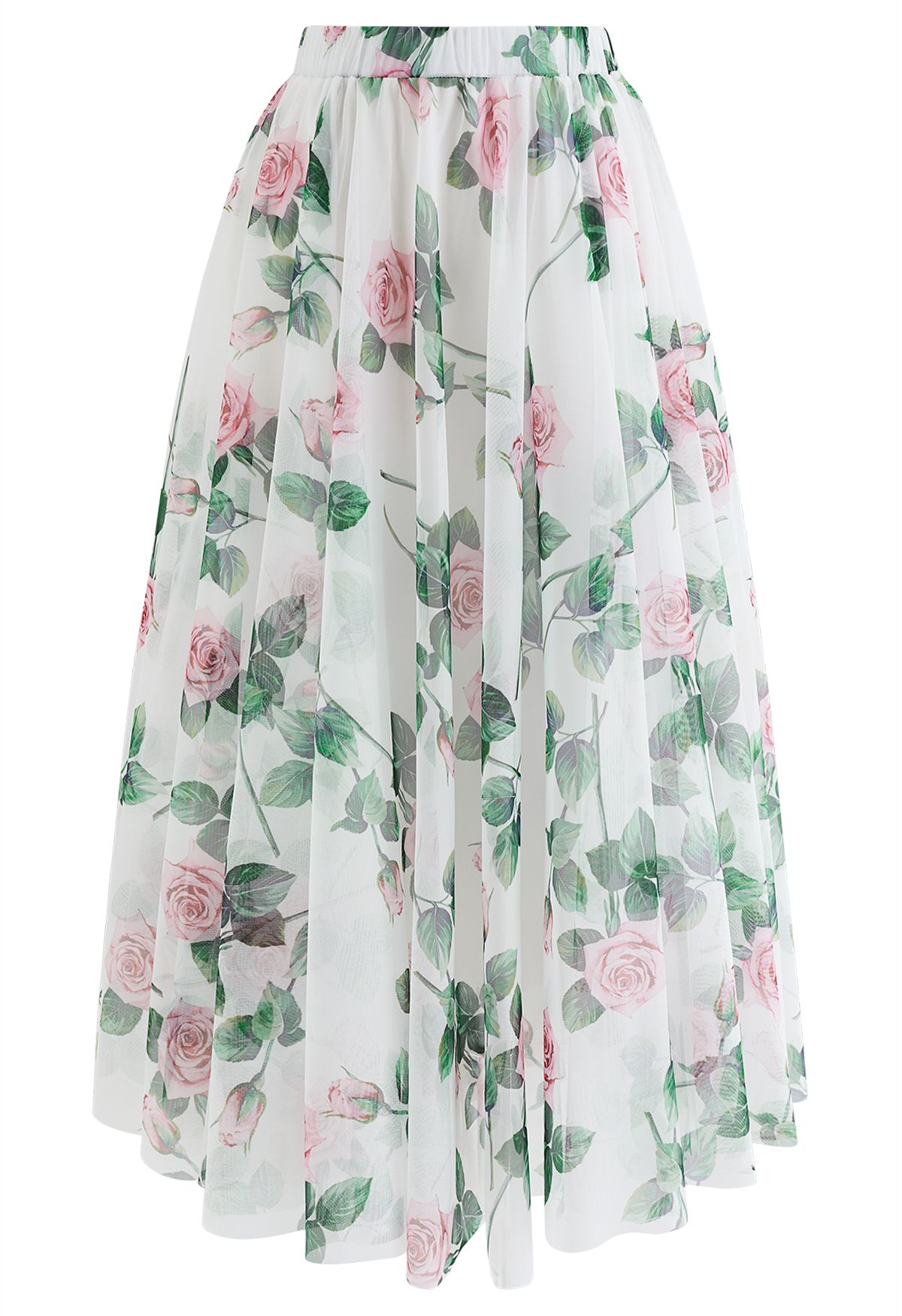 Timeless Rose Mesh Tulle Midi Skirt