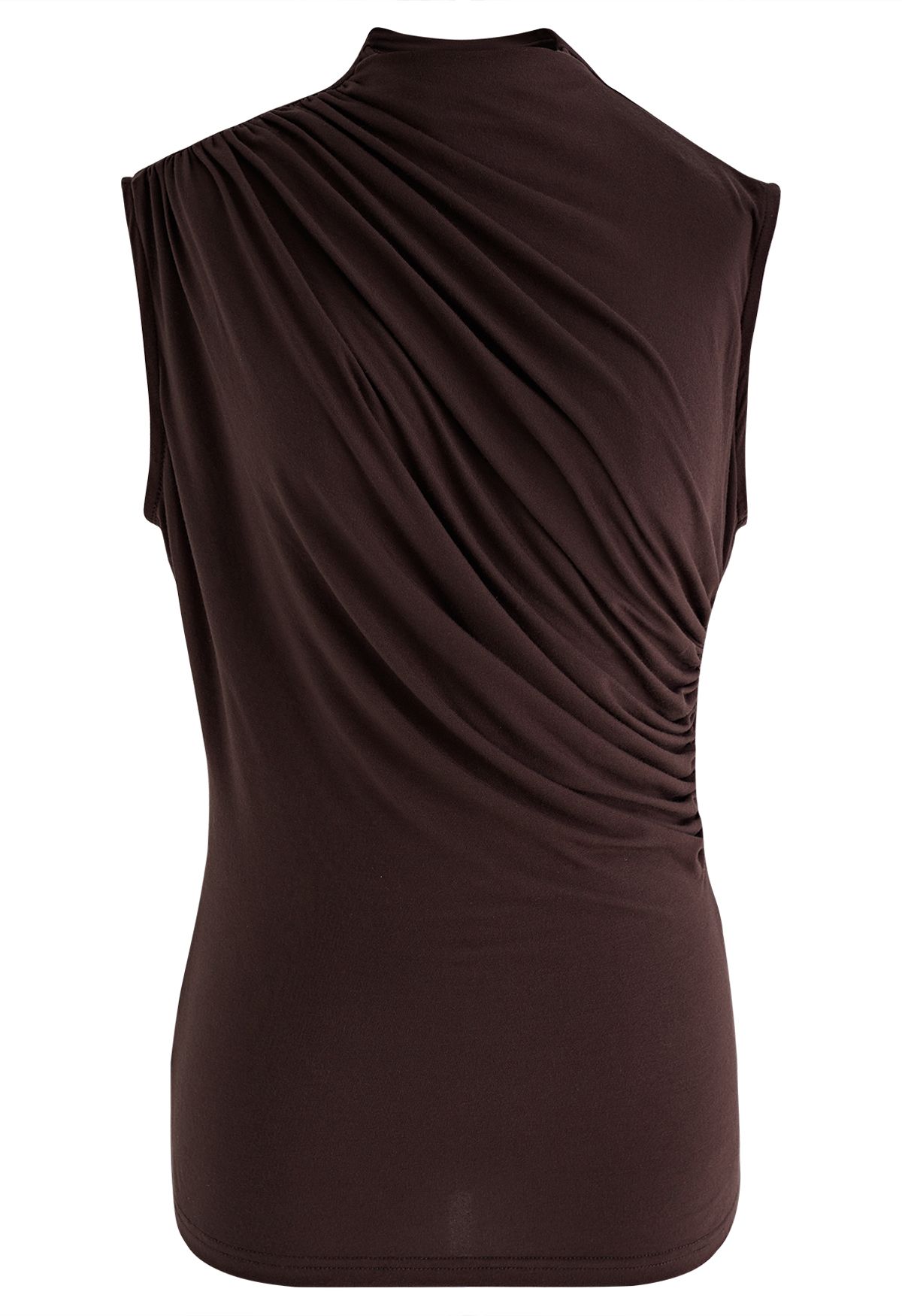 Ruched Detail Sleeveless Top in Brown