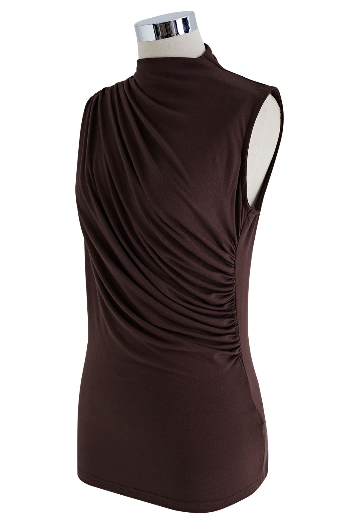 Ruched Detail Sleeveless Top in Brown