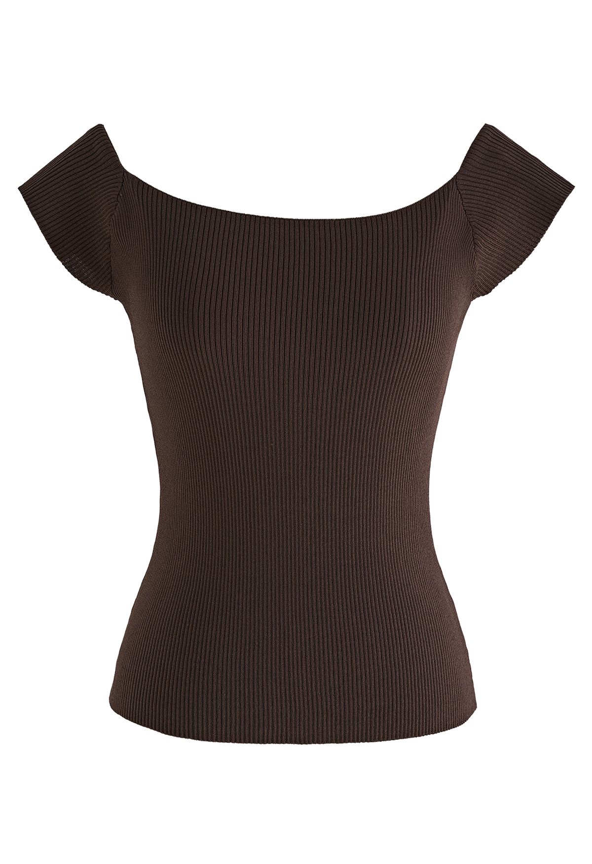 Boat Neck Rib Knit Crop Top in Brown