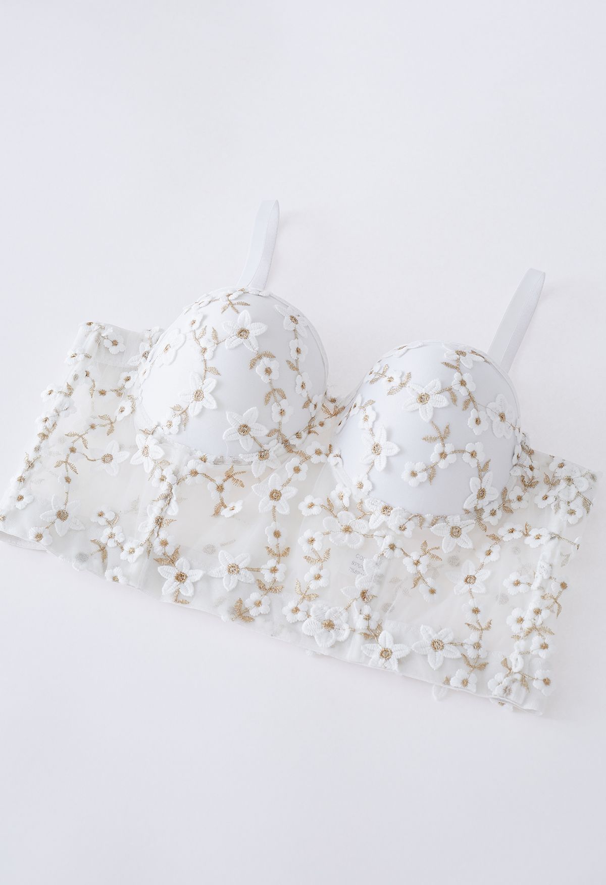 Embroidered Floret Corset Bustier Top in White