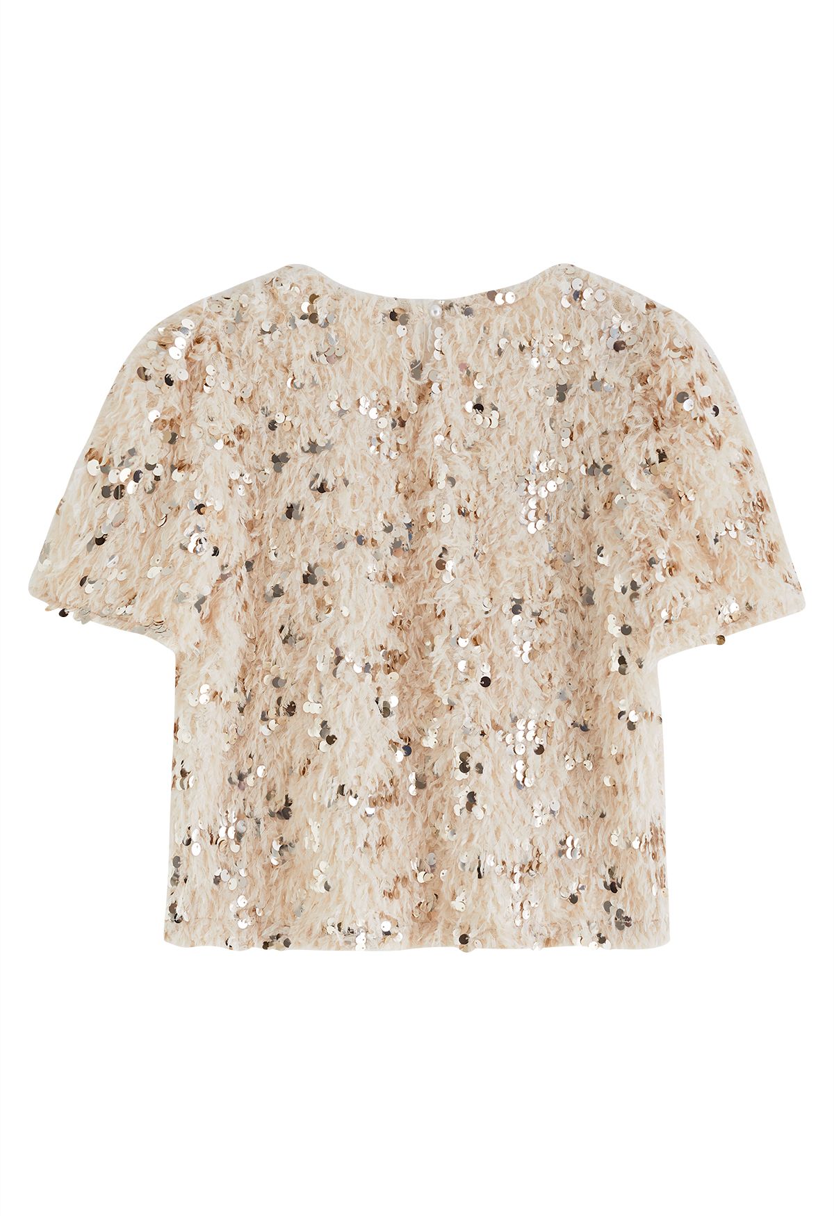 Sequin Embellished Feather Short-Sleeve Top