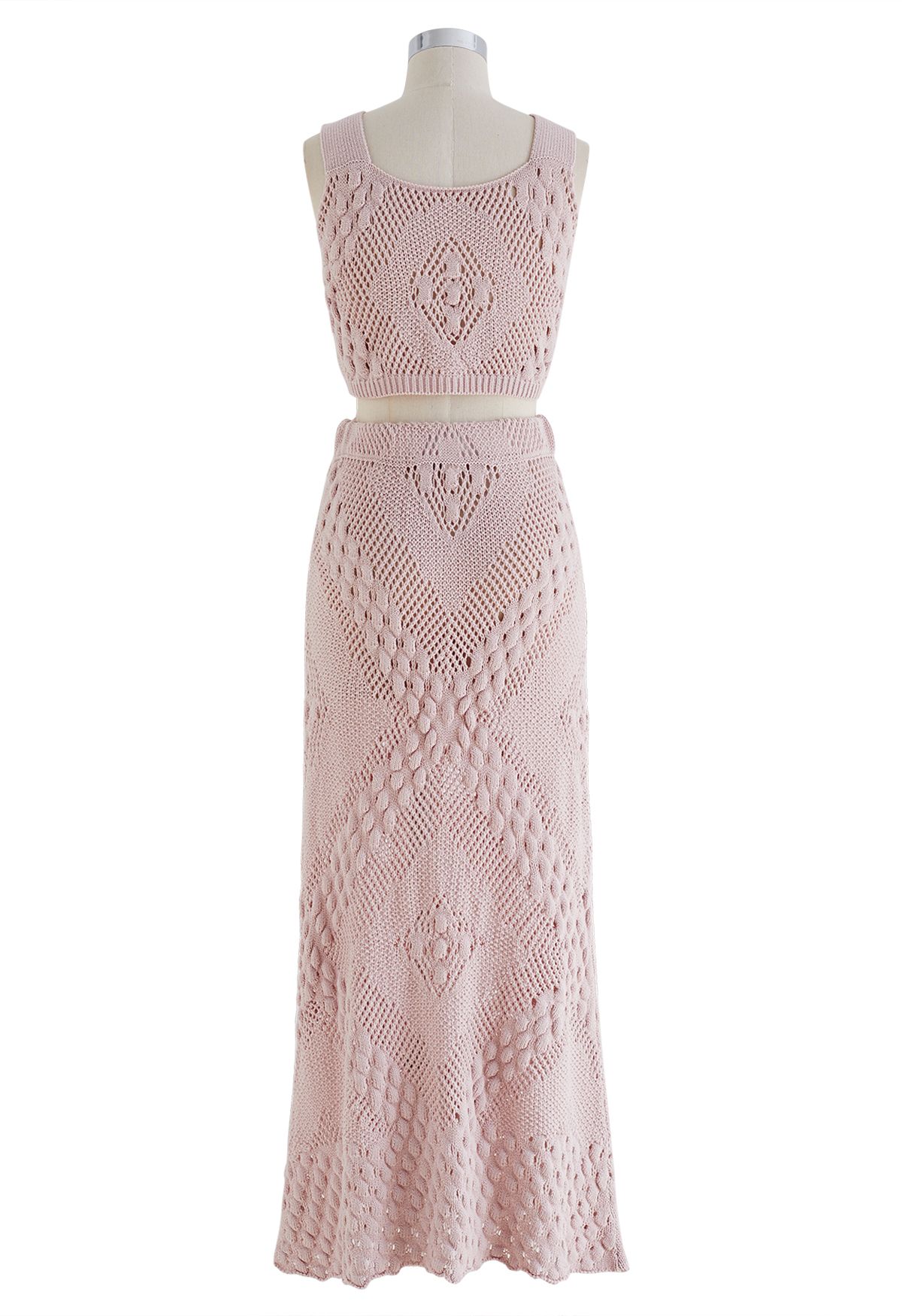 Embossed Pointelle Knit Tank Top and Skirt Set in Dusty Pink