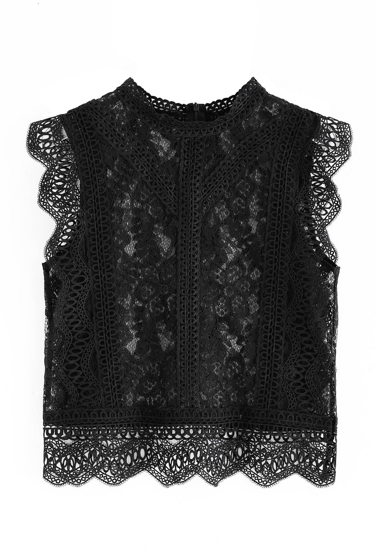 Your Sassy Start Sleeveless Crochet Lace Top in Black