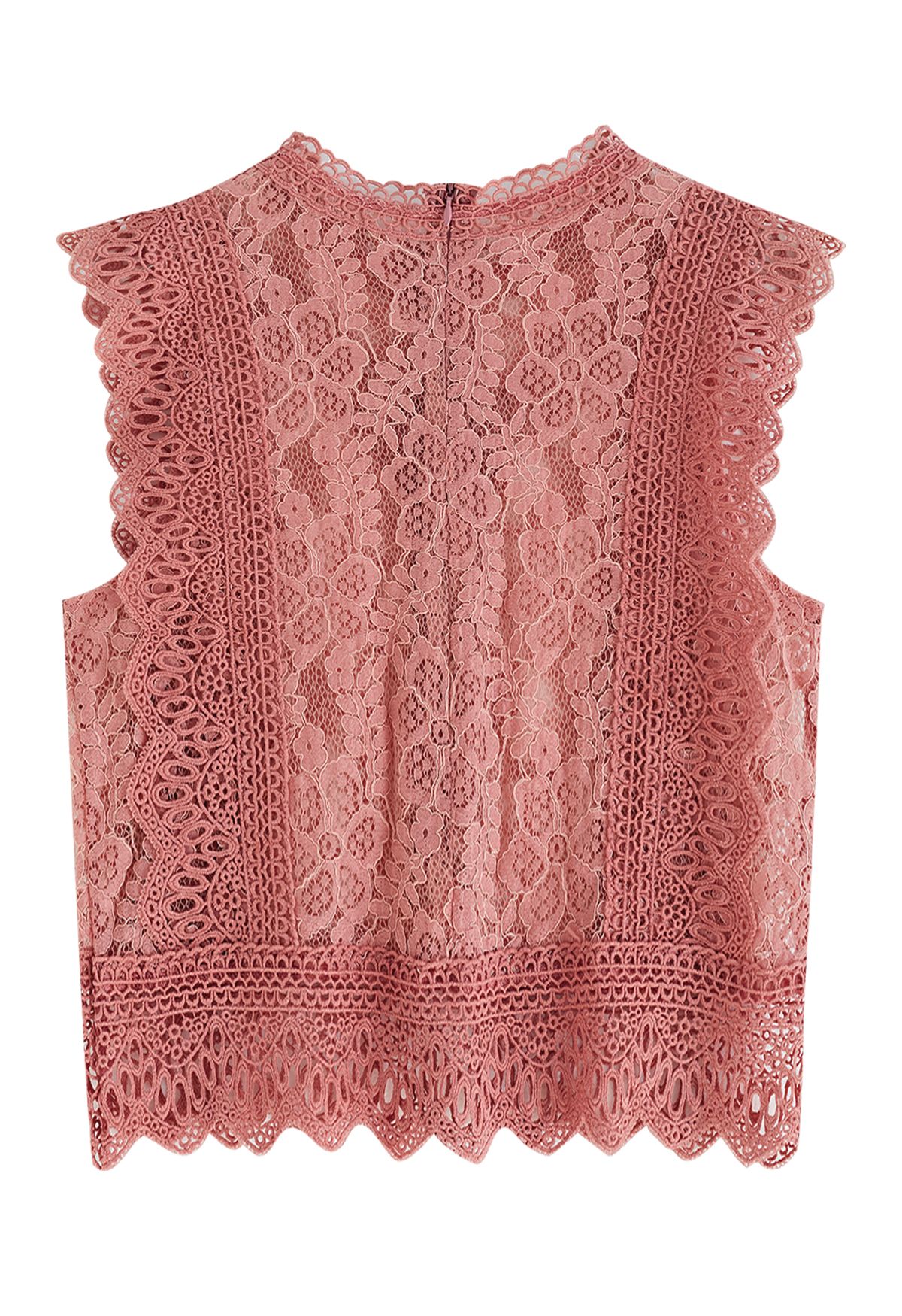 Your Sassy Start Sleeveless Crochet Lace Top in Coral