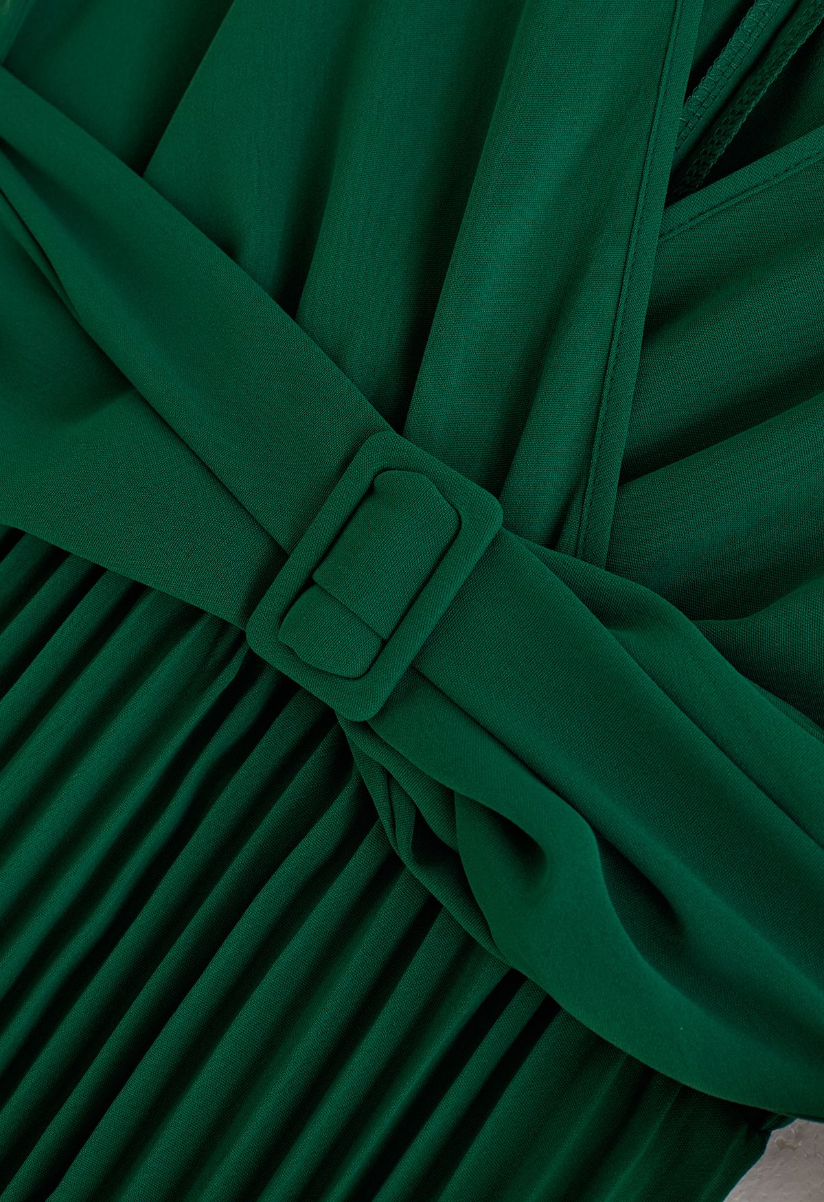 Sash Adorned Pleated Wrap Sleeveless Dress in Green