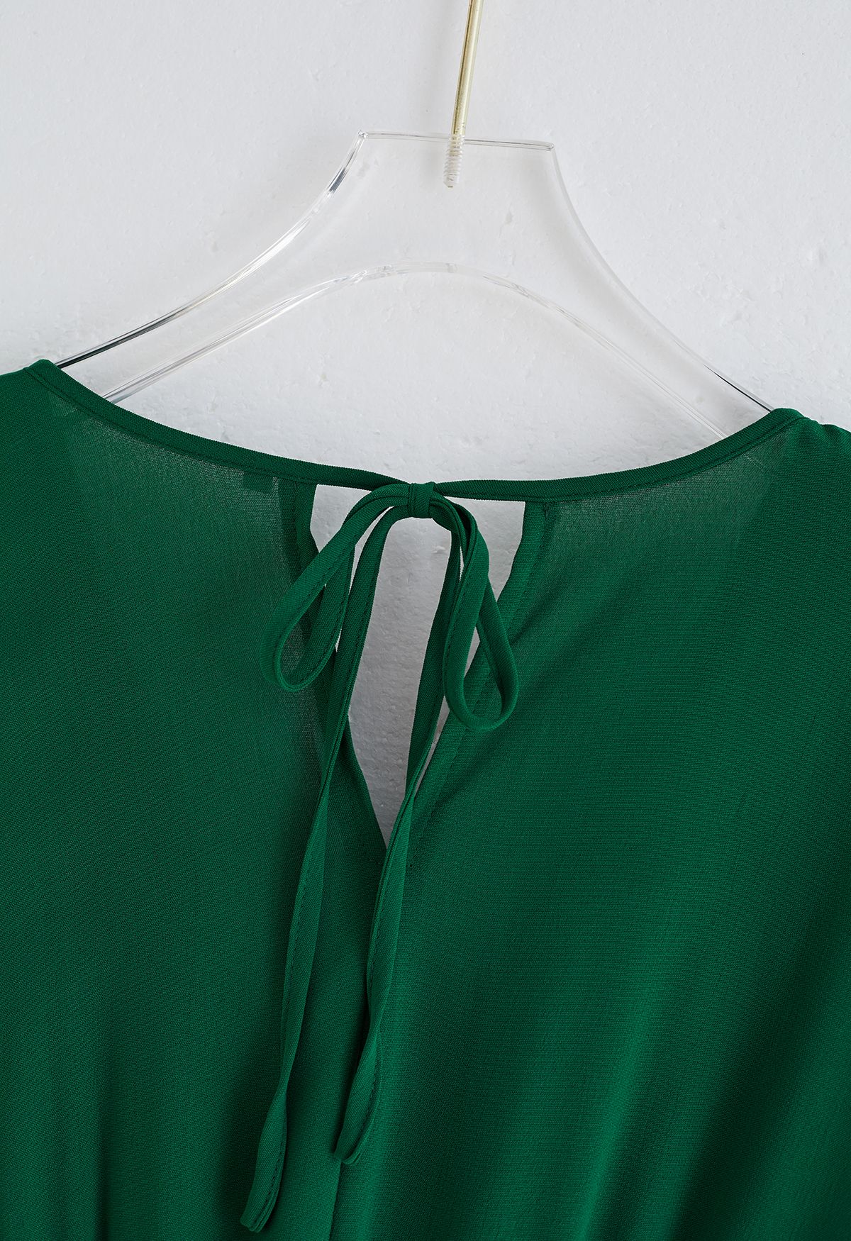 Sash Adorned Pleated Wrap Sleeveless Dress in Green