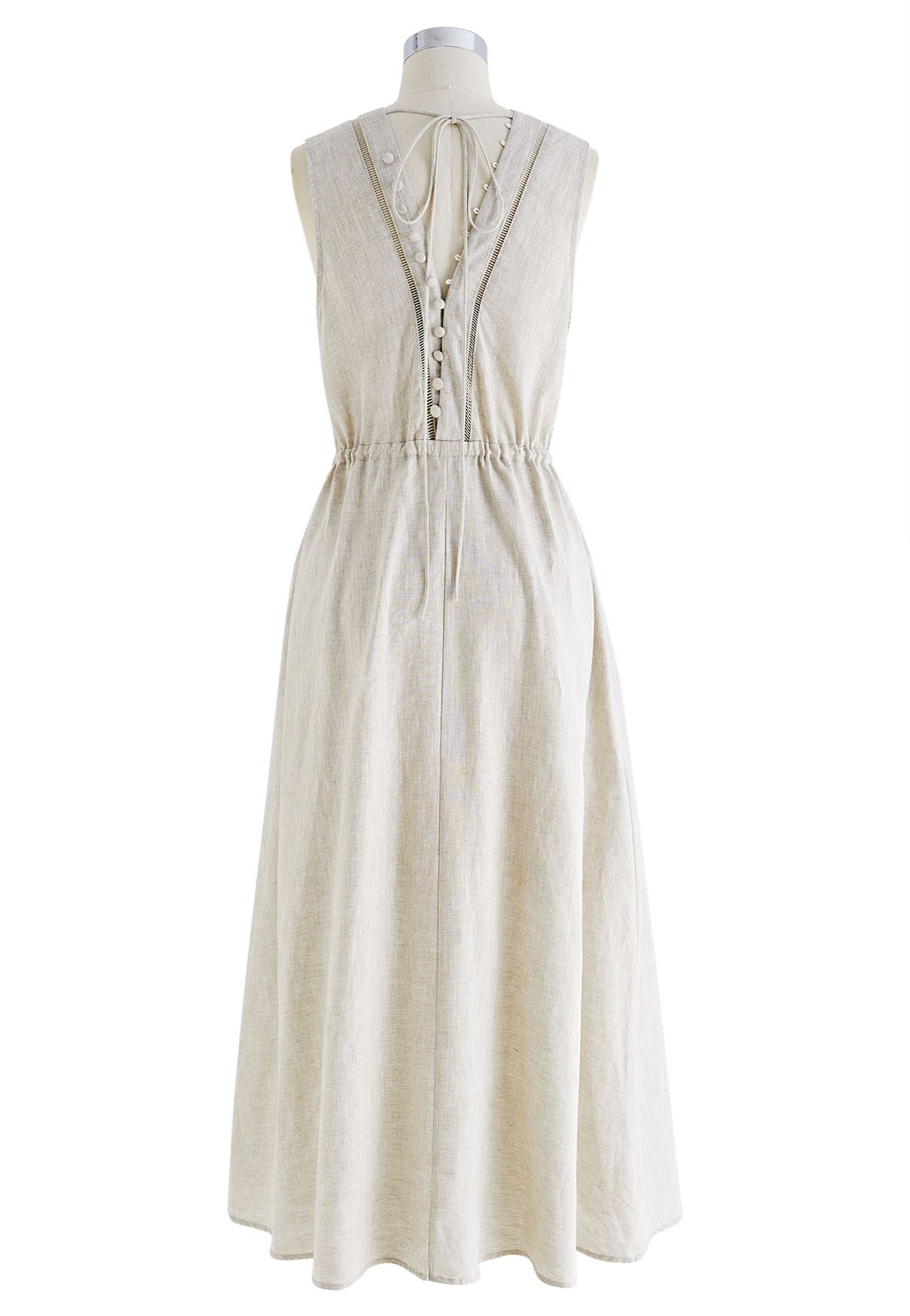 V-Neck Buttoned Sleeveless Dress in Linen