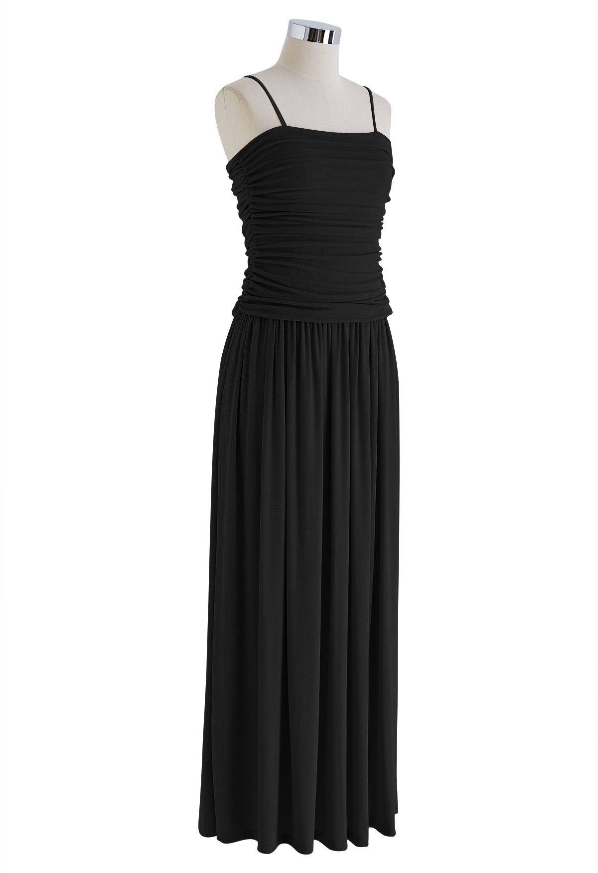 Ruched Elegance Cami Maxi Dress in Black