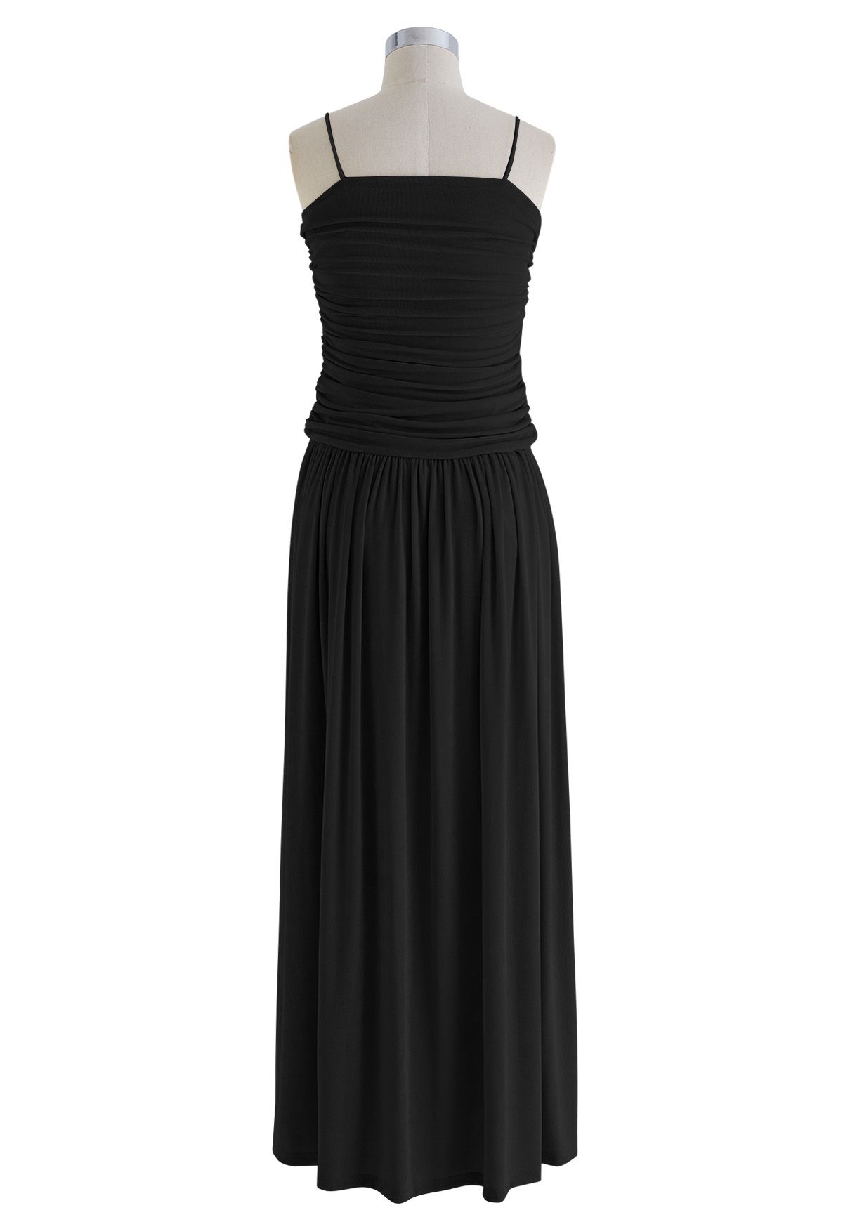 Ruched Elegance Cami Maxi Dress in Black