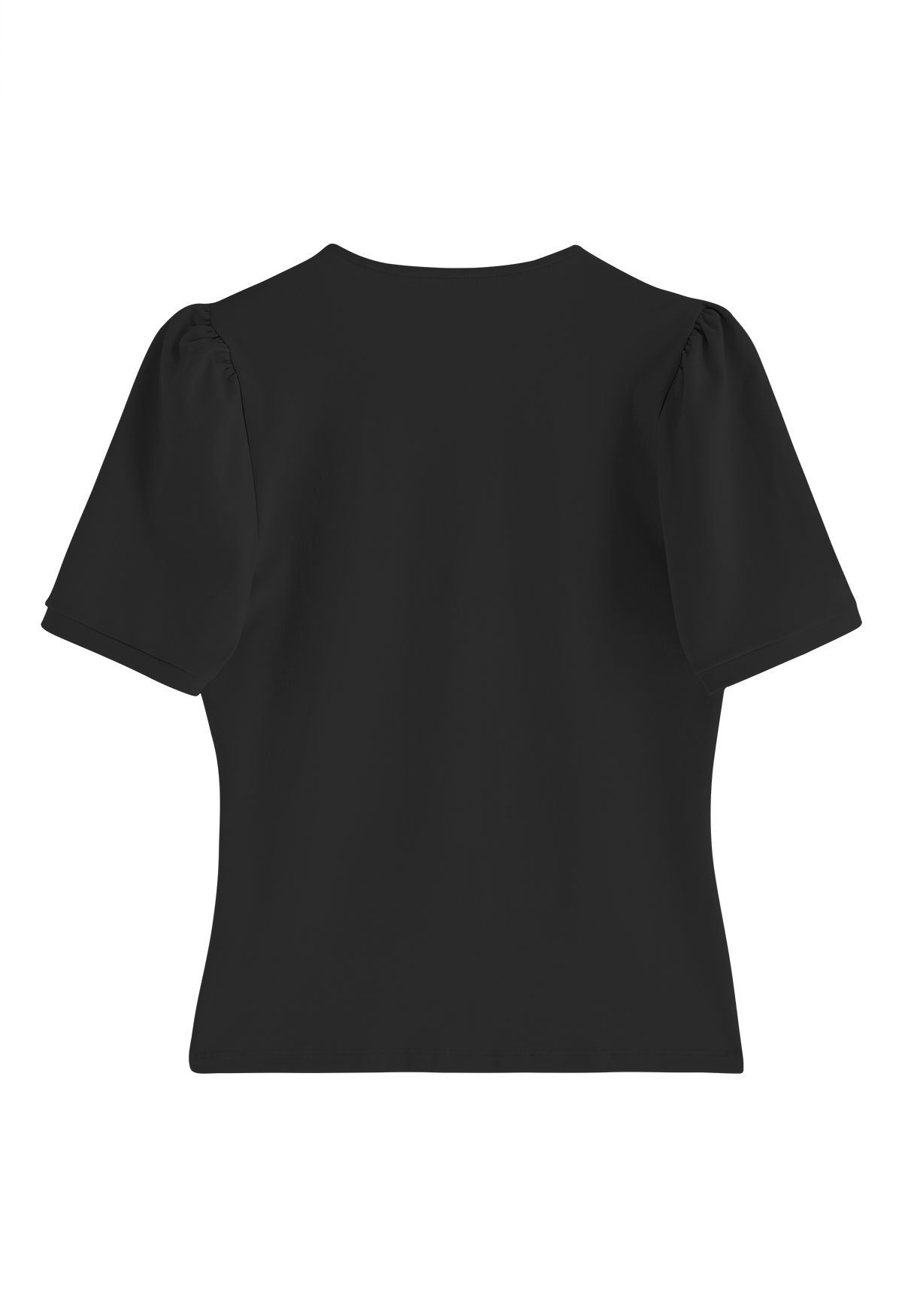 Square Neckline Puff Shoulder T-Shirt in Black