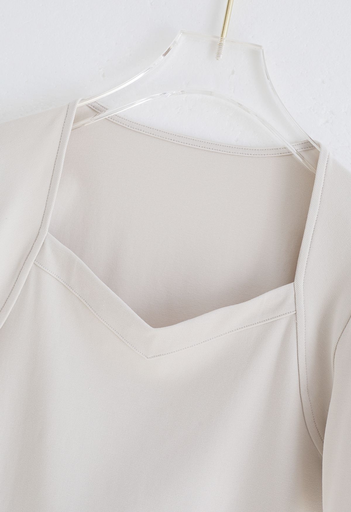 Square Neckline Puff Shoulder T-Shirt in Oatmeal