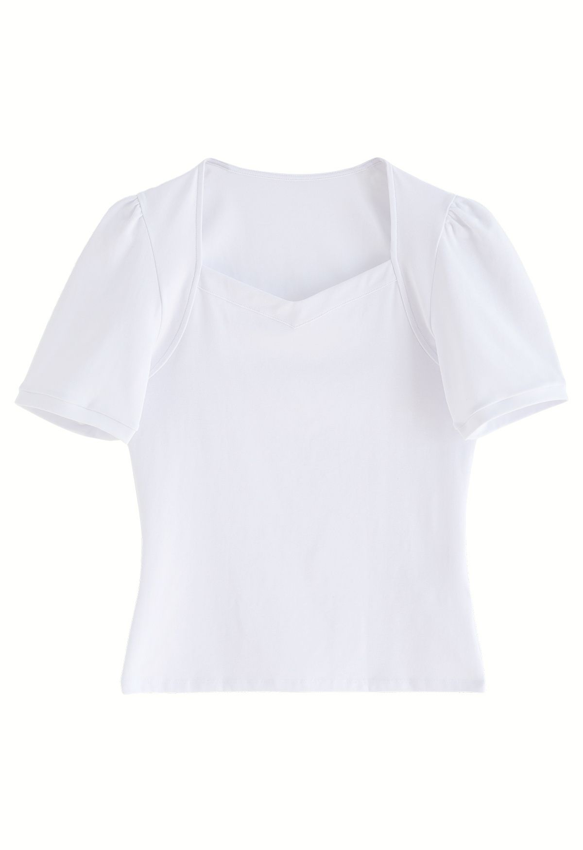 Square Neckline Puff Shoulder T-Shirt in White