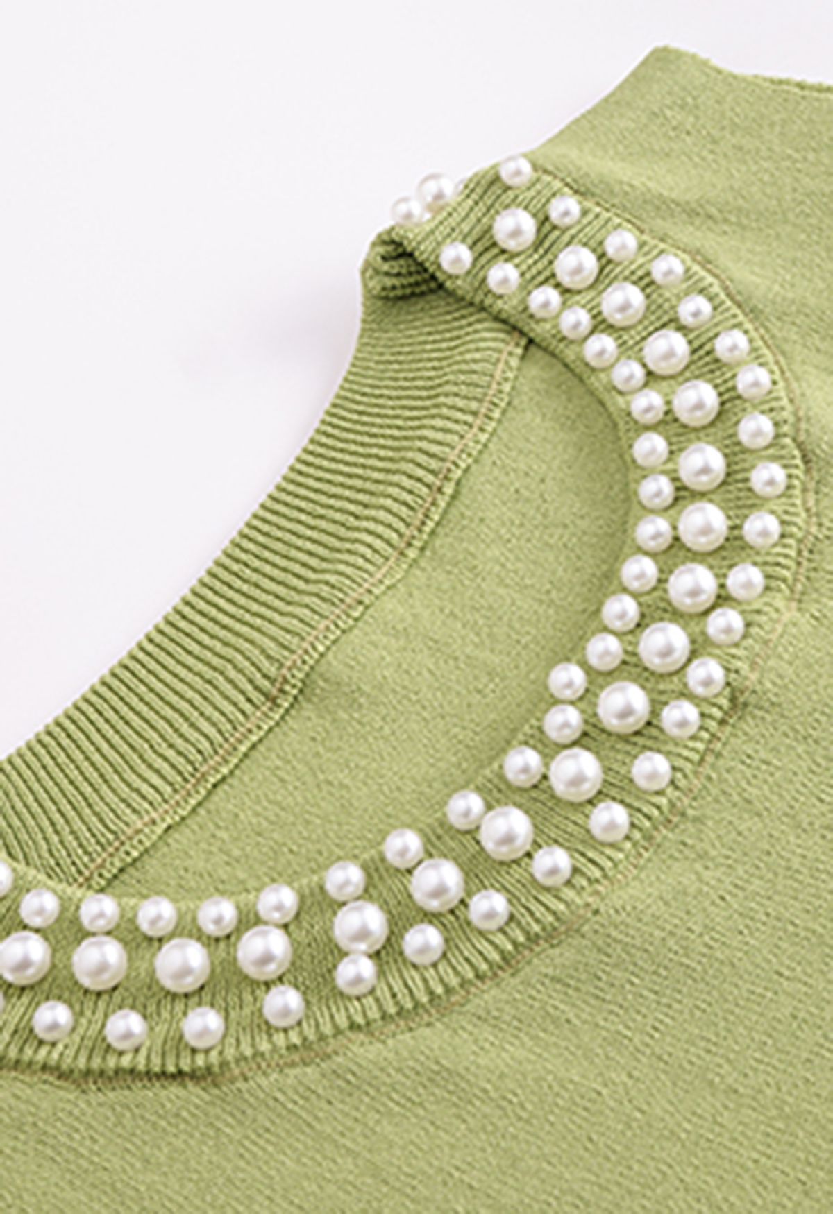 Pearly Neckline Knit Tank Top in Green