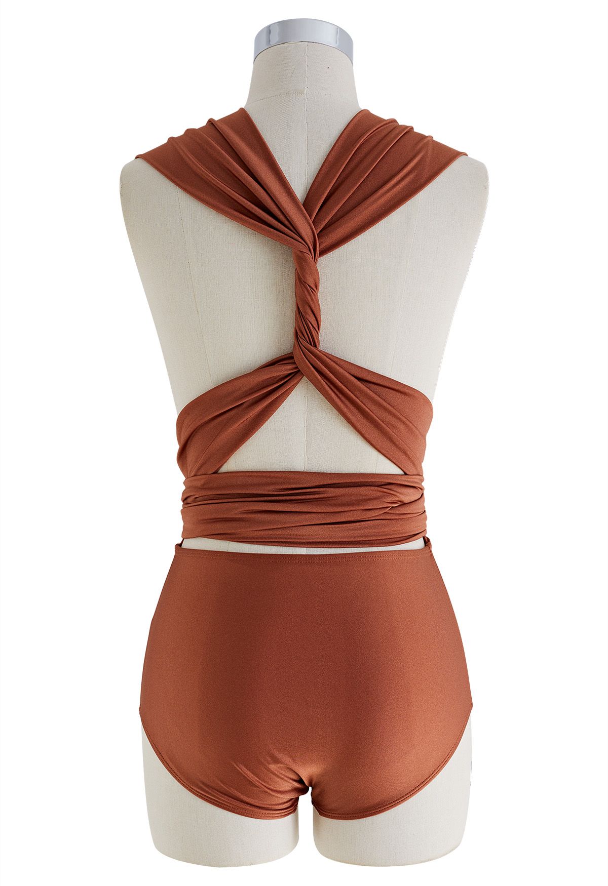 Lace-Up Deep V-Neck One-Piece Swimsuit in Caramel