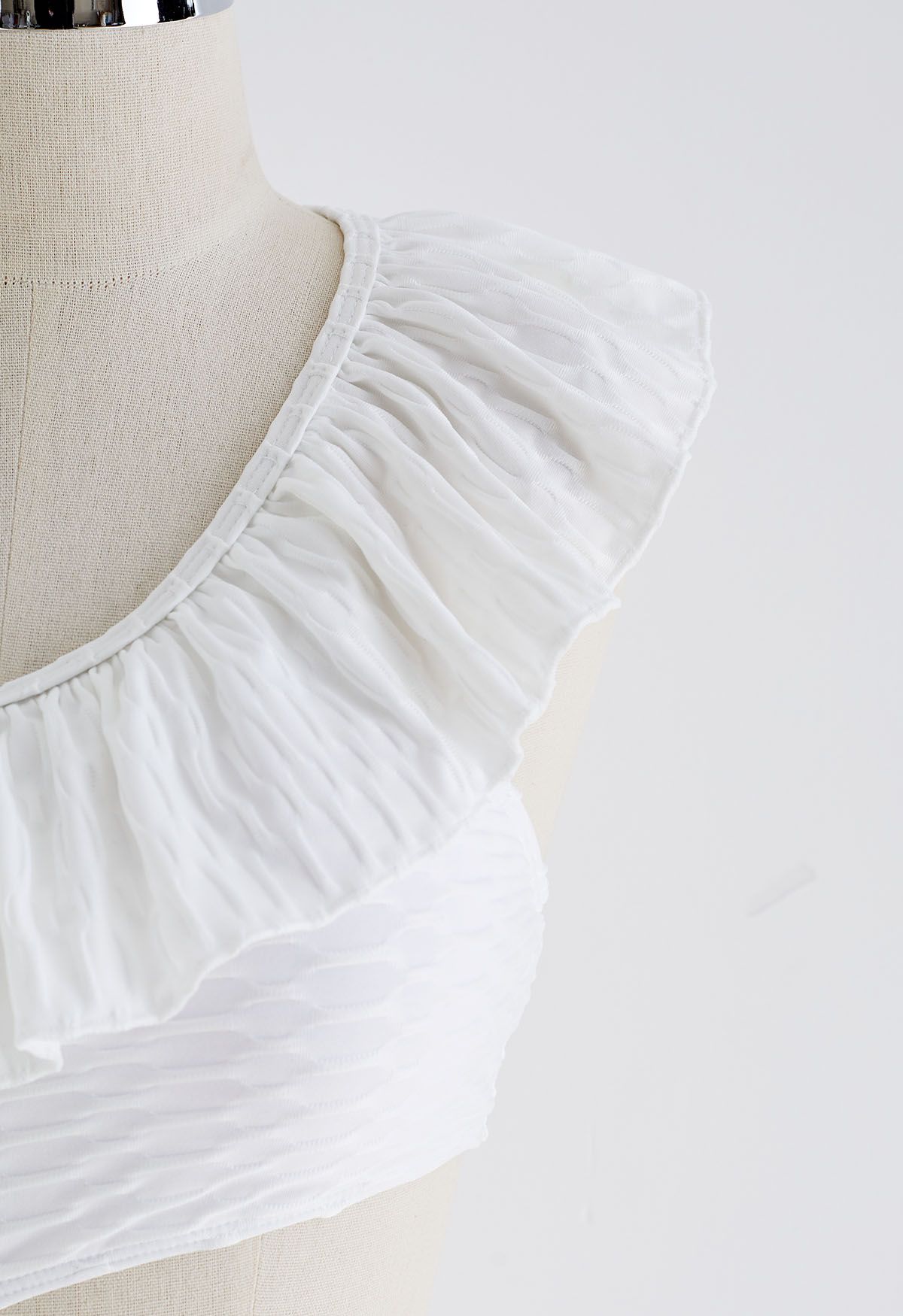 Ruffle One-Shoulder Cutout Swimsuit in White