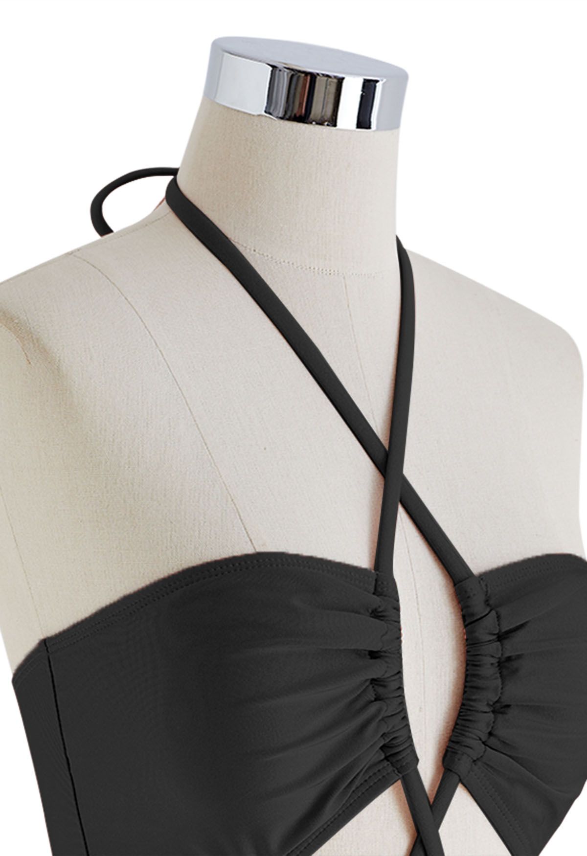 Cutout Crisscross Halter Neck Swimsuit in Black