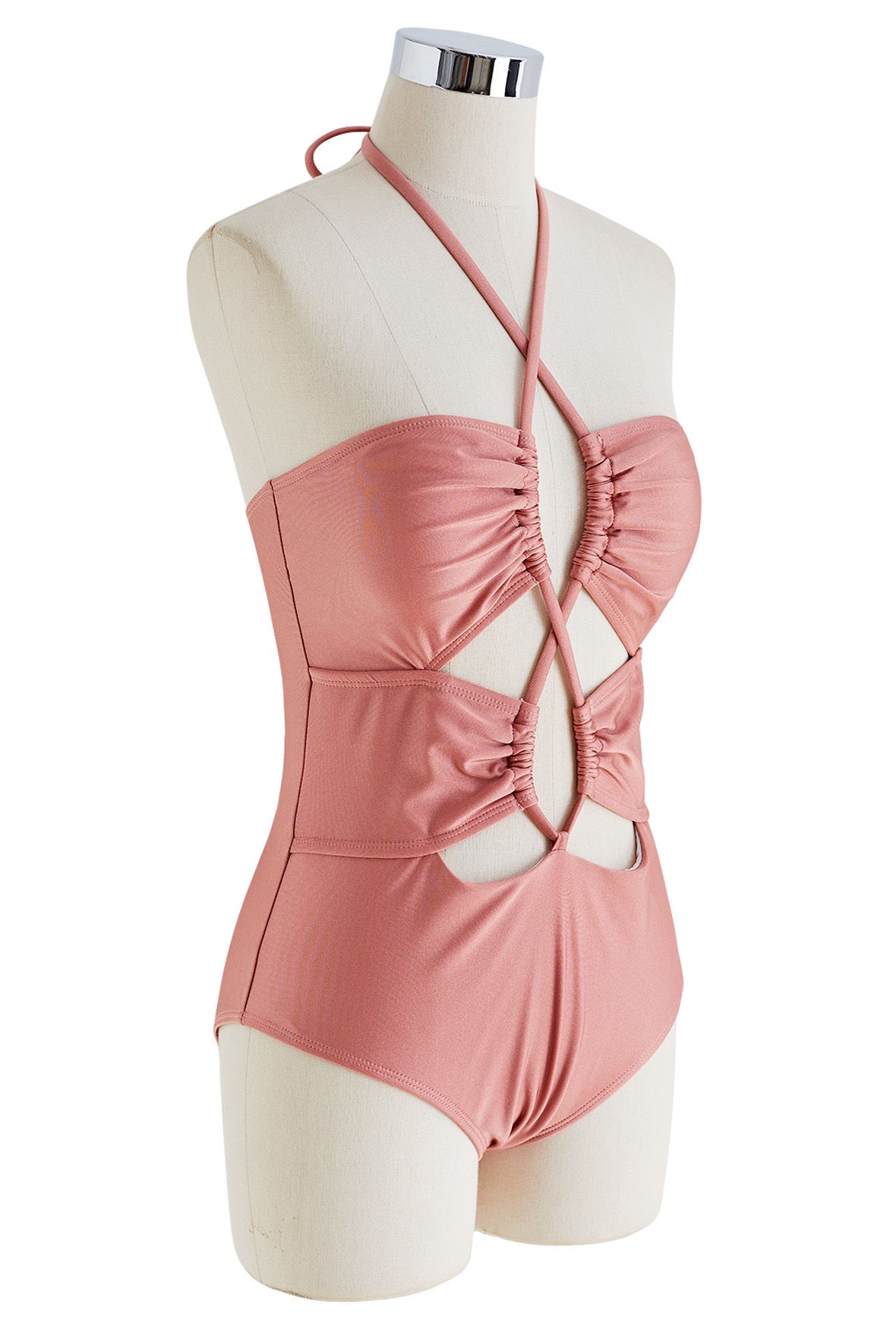 Cutout Crisscross Halter Neck Swimsuit in Pink