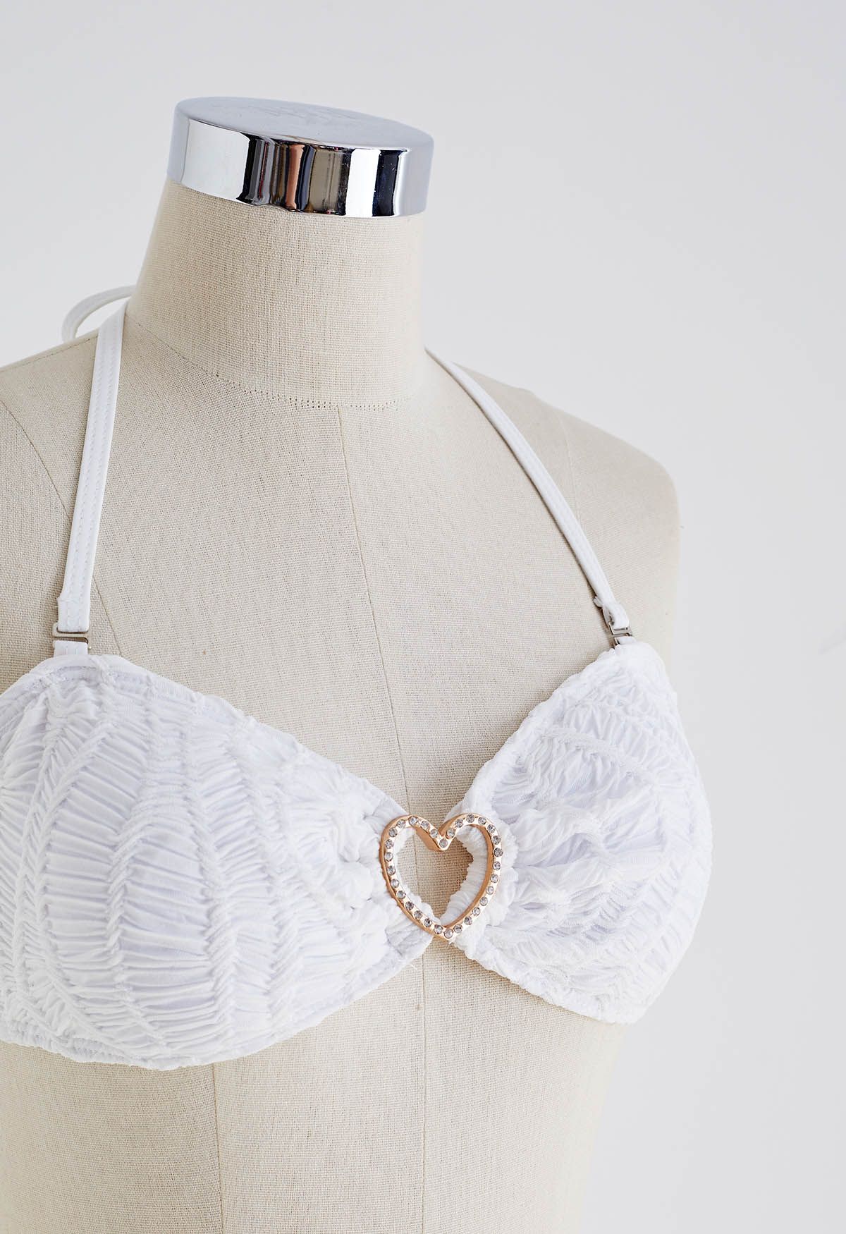 Rhinestone Heart Textured Bikini Set with Sarong