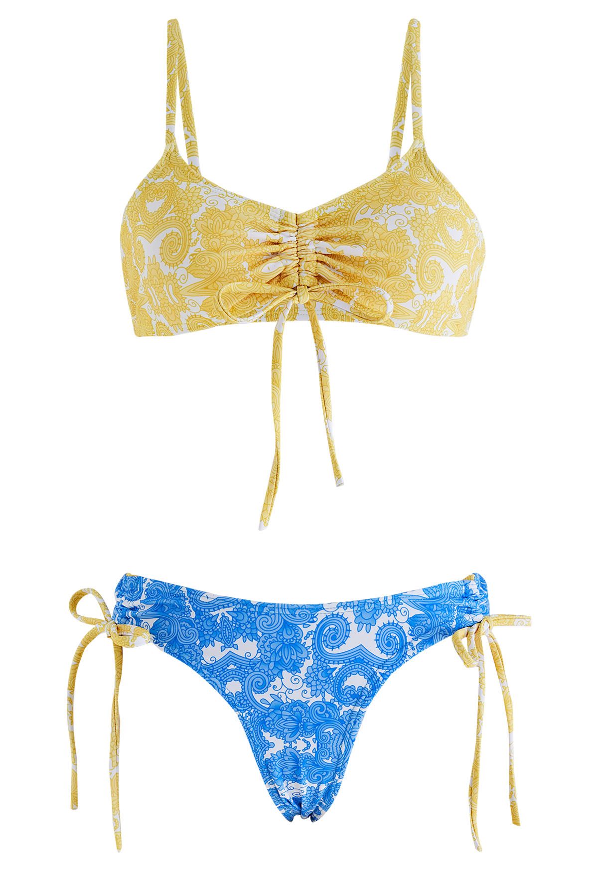 Paisley Pattern Color Block Bikini Set