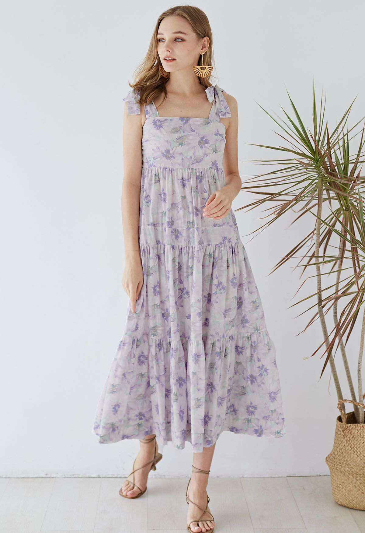 Lilac Blossom Tie-Strap Maxi Dress