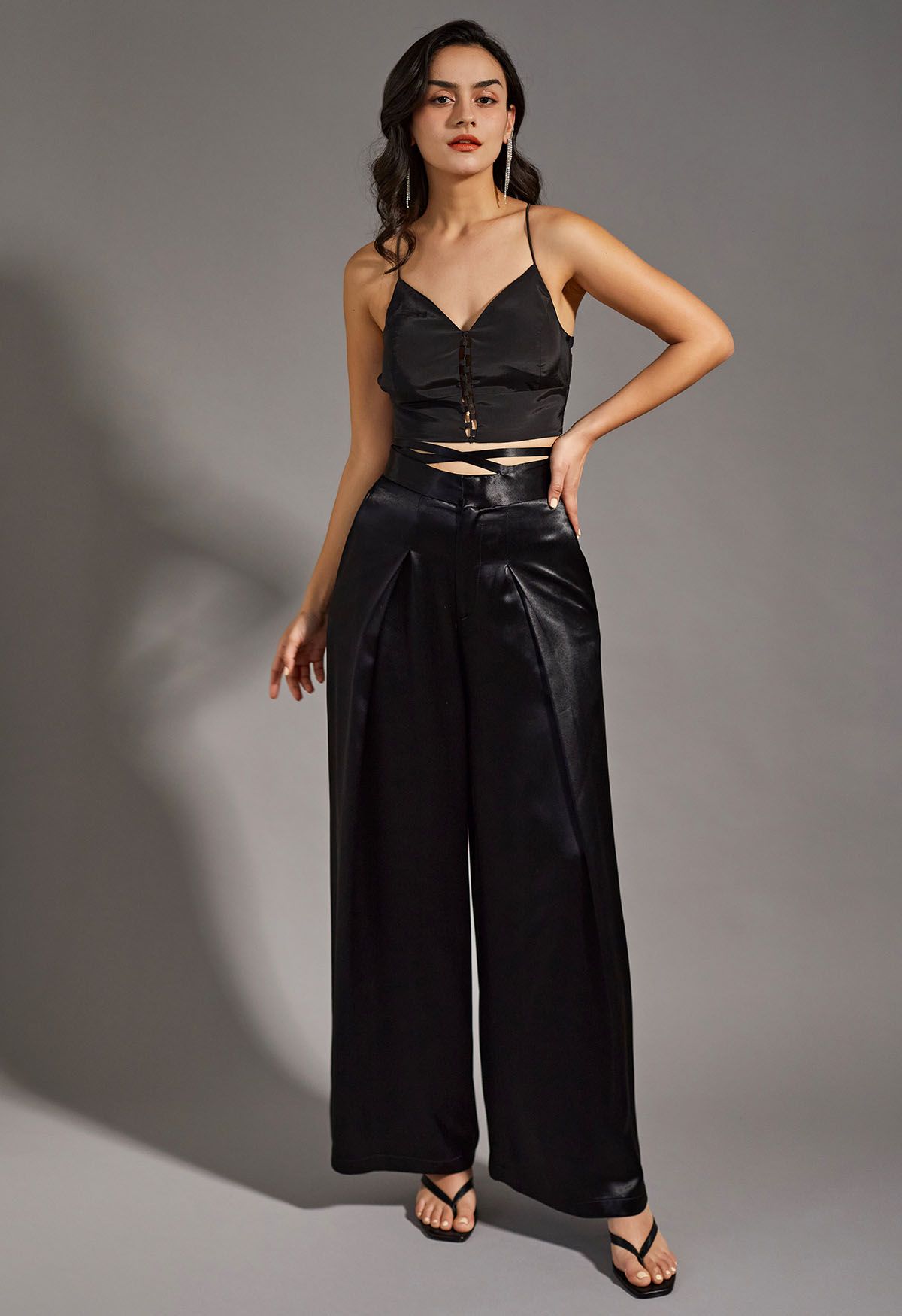 Crisscross Back Crop Cami Top in Black