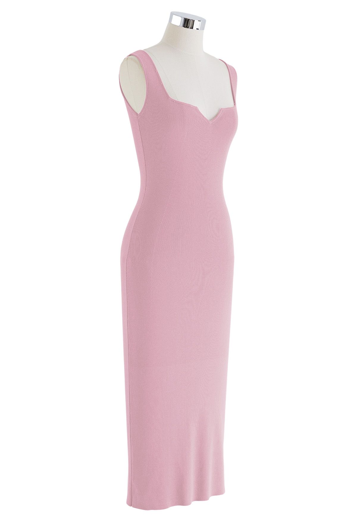 Notch Neckline Bodycon Knit Dress in Pink