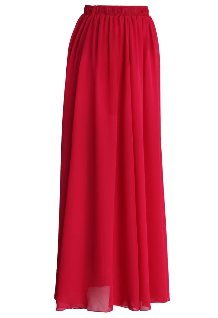 Wine Red Pleated Maxi Skirt