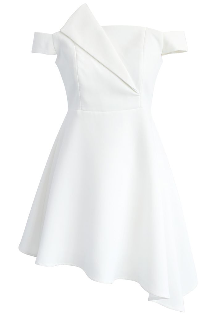 Charming in Asymmetry Off-shoulder Dress in White