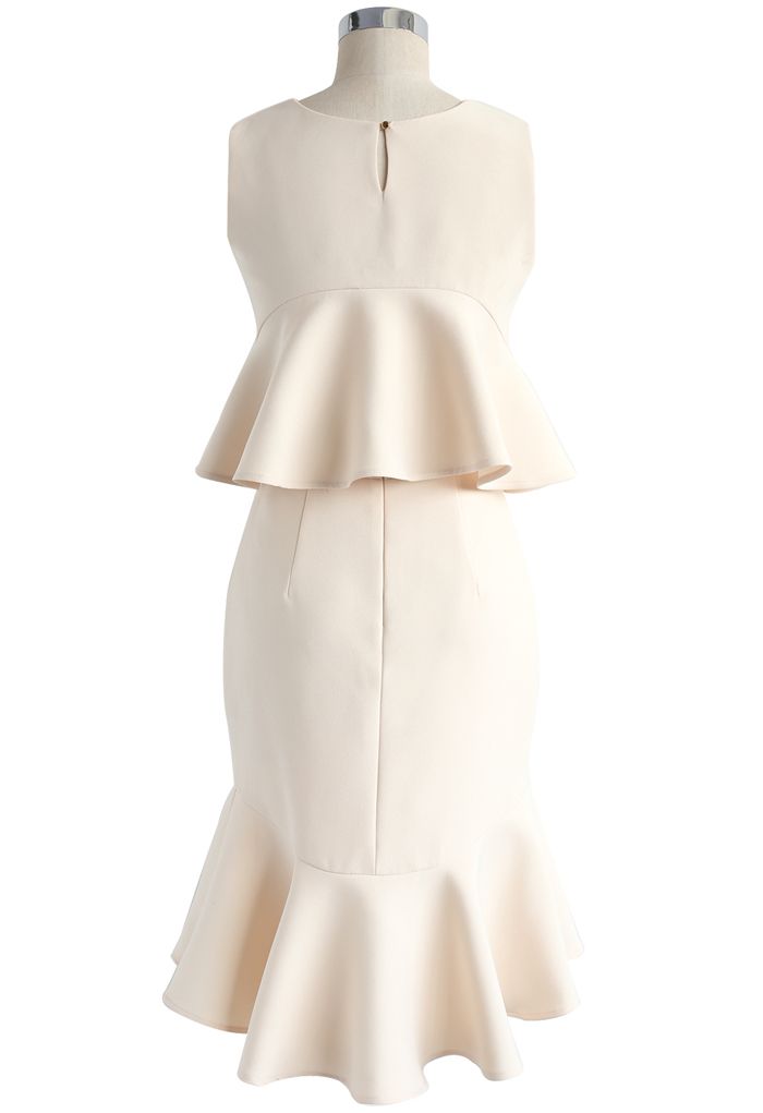 Frill Hem Sleeveless Cropped Top and Bud Skirt Set in Cream