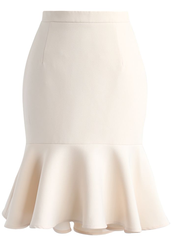 Frill Hem Sleeveless Cropped Top and Bud Skirt Set in Cream