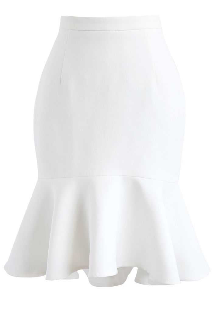 Frill Hem Sleeveless Cropped Top and Bud Skirt Set in White