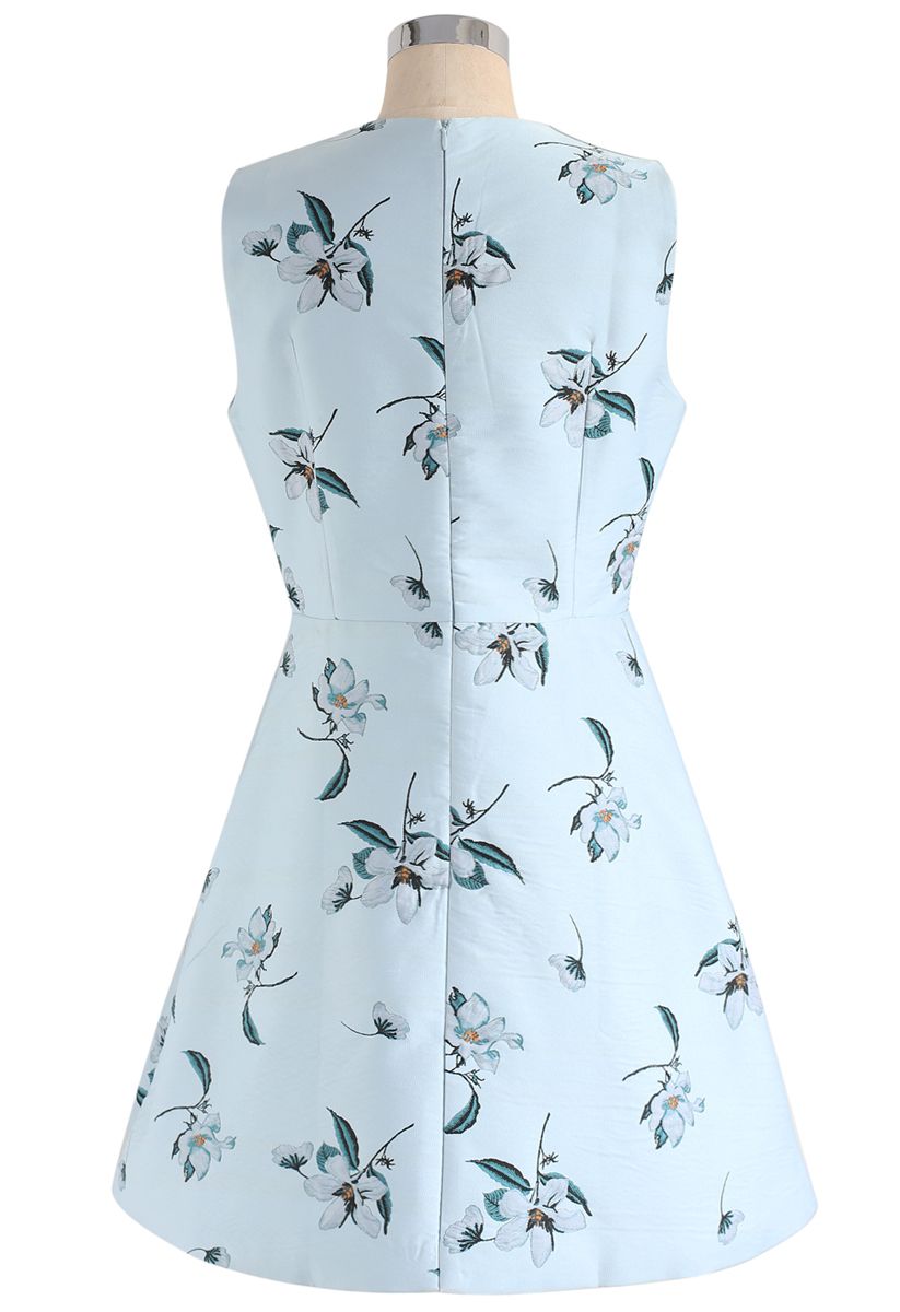 Greeting From Flowers Sleeveless Jacquard Dress in Mint