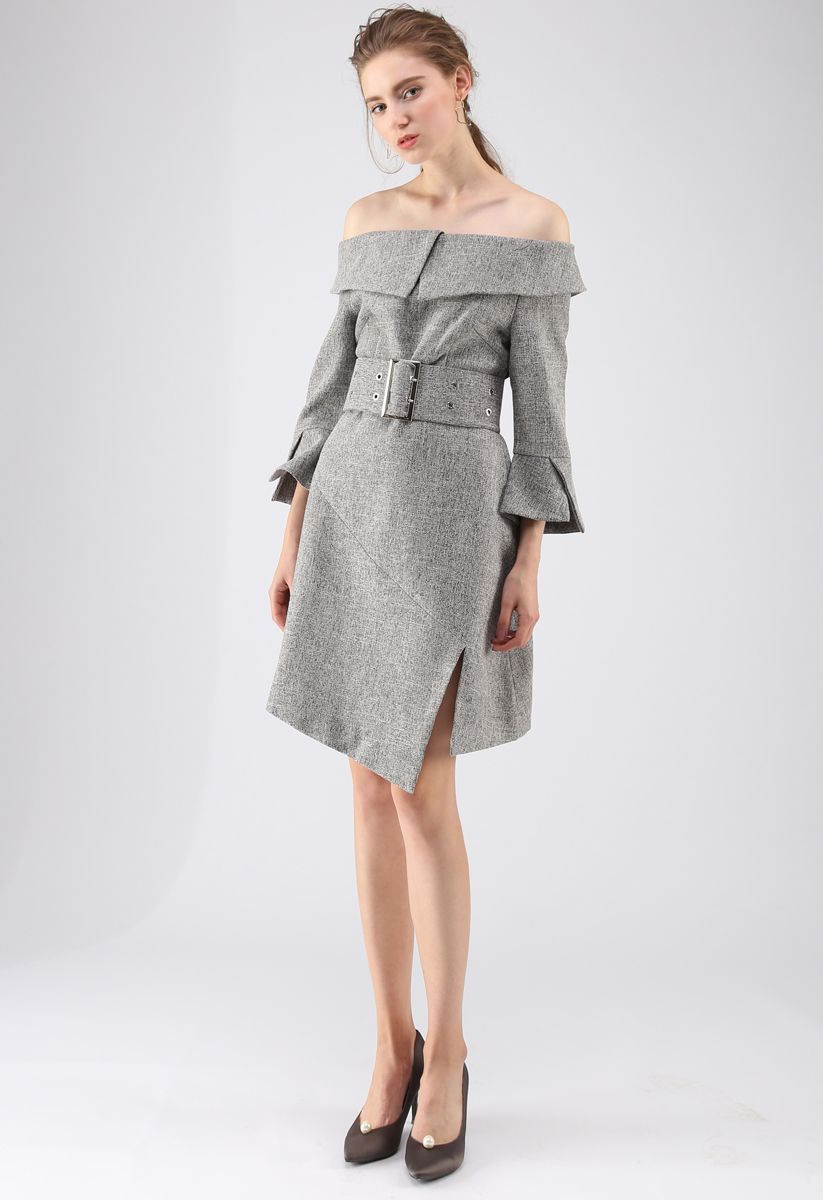 Special Attraction Off-Shoulder Dress in Grey