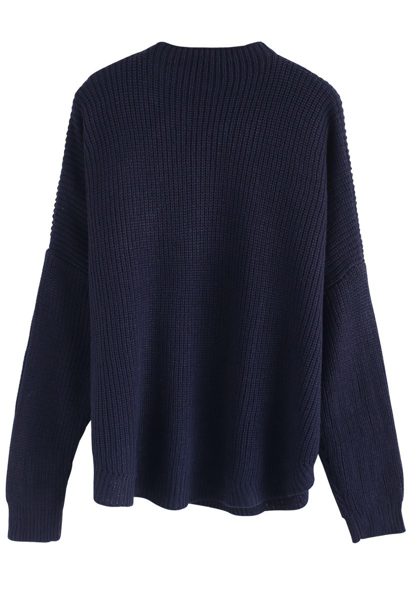 Button Up and Down Knit Sweater in Navy