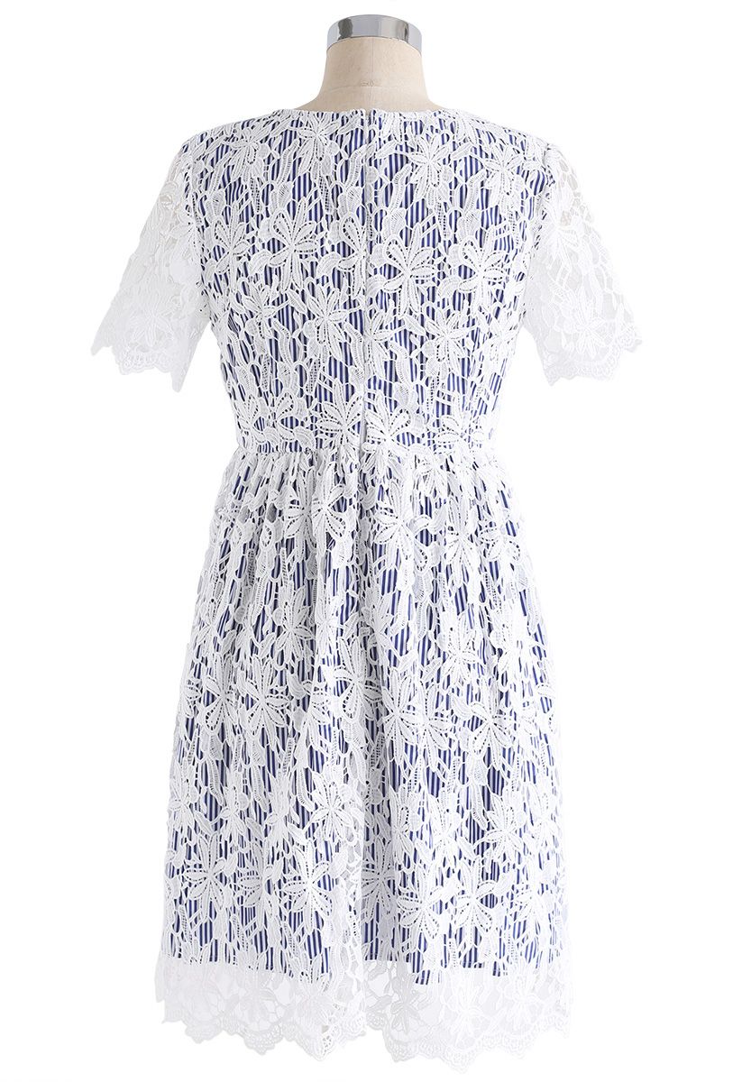 When Flower Crochet Meets Blue Stripe Dress