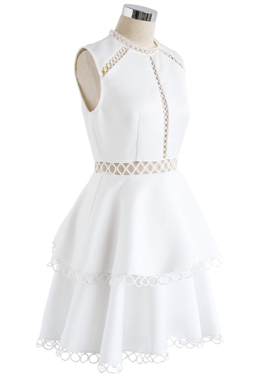 Show Your Elegance Eyelet Sleeveless Dress in White