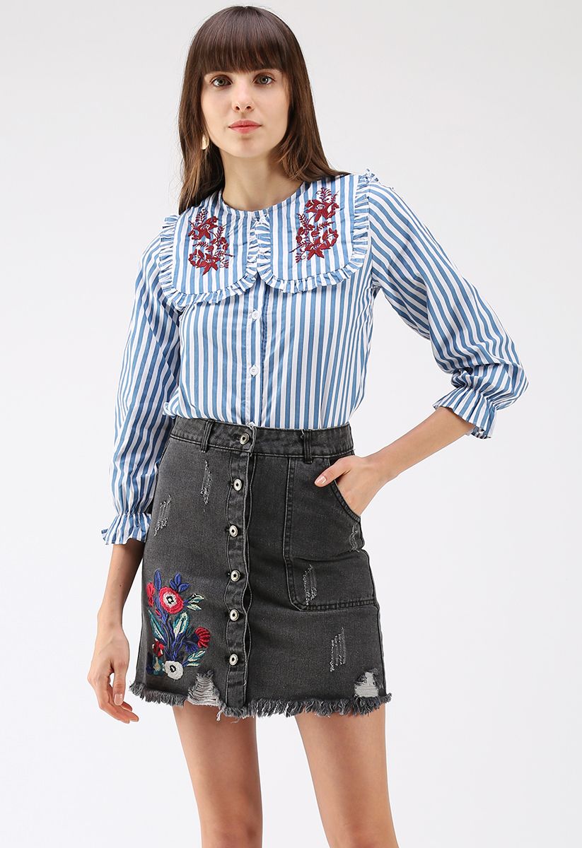Harmonious Source Embroidered Top in Stripe