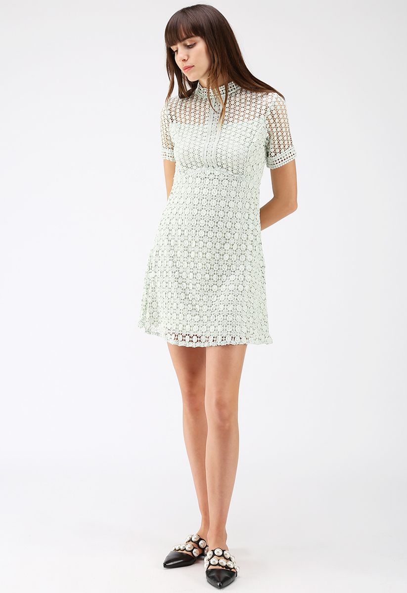 Dare to Try Hollow-Out Crochet Dress in Mint