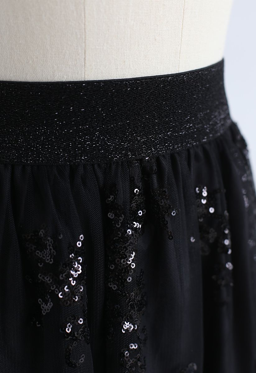 Darling Sequins Mesh Skirt in Black