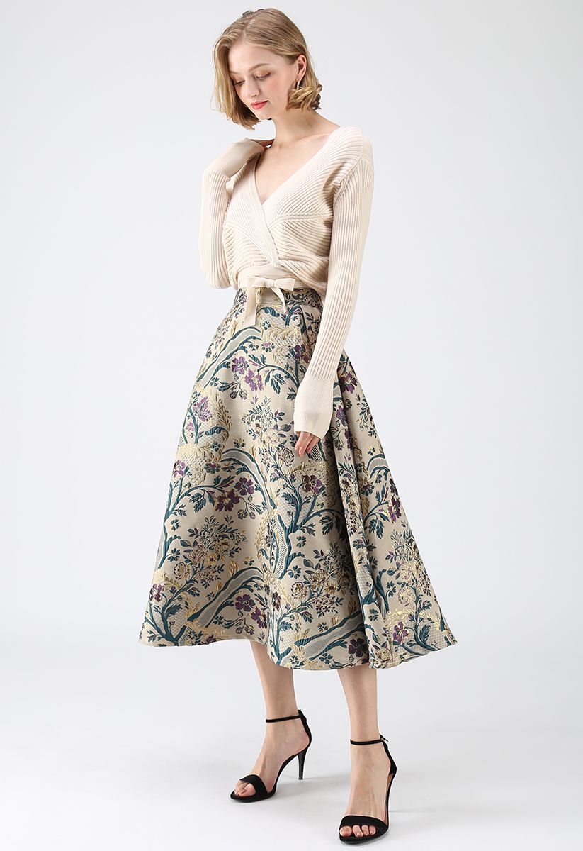 Vintage Bouquet Embroidered Midi Skirt