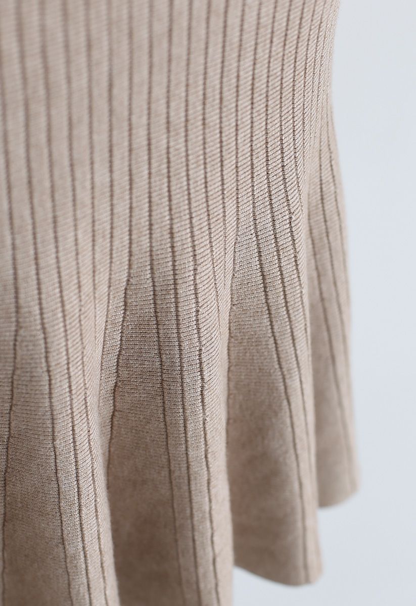 Show Your Curve Flare Hem Knit Skirt in Tan