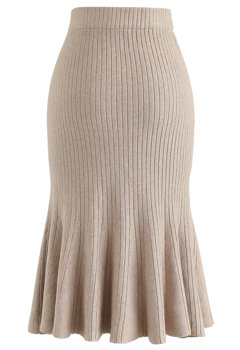 Show Your Curve Flare Hem Knit Skirt in Tan