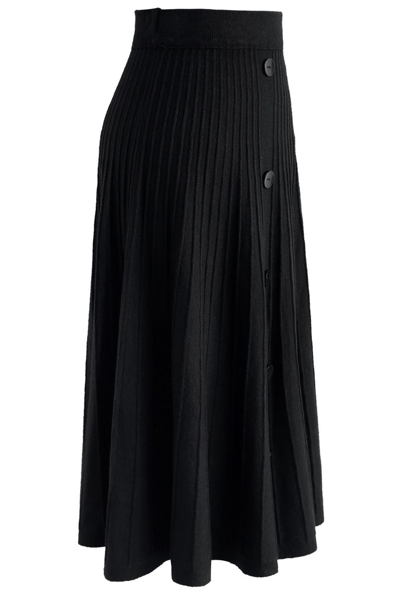 Daily Essential Knit Midi Skirt in Black