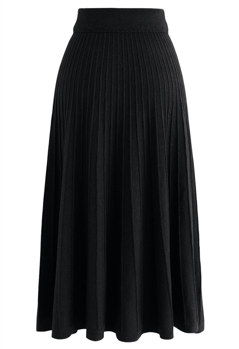 Daily Essential Knit Midi Skirt in Black
