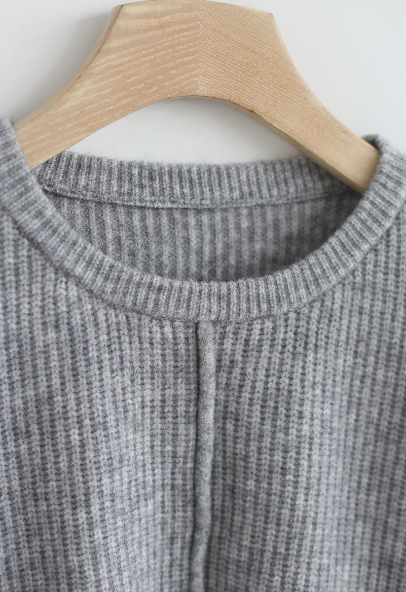 Undeniably Sassy Crop Ribbed Knit Sweater in Grey