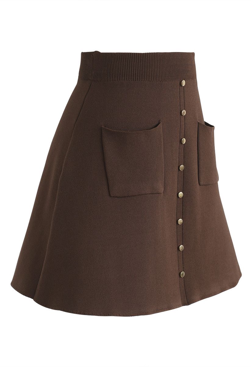 Charm in This Way Mini Knit Skirt in Brown