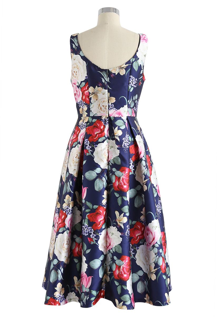 Retro Blossom Sleeveless Printed Dress